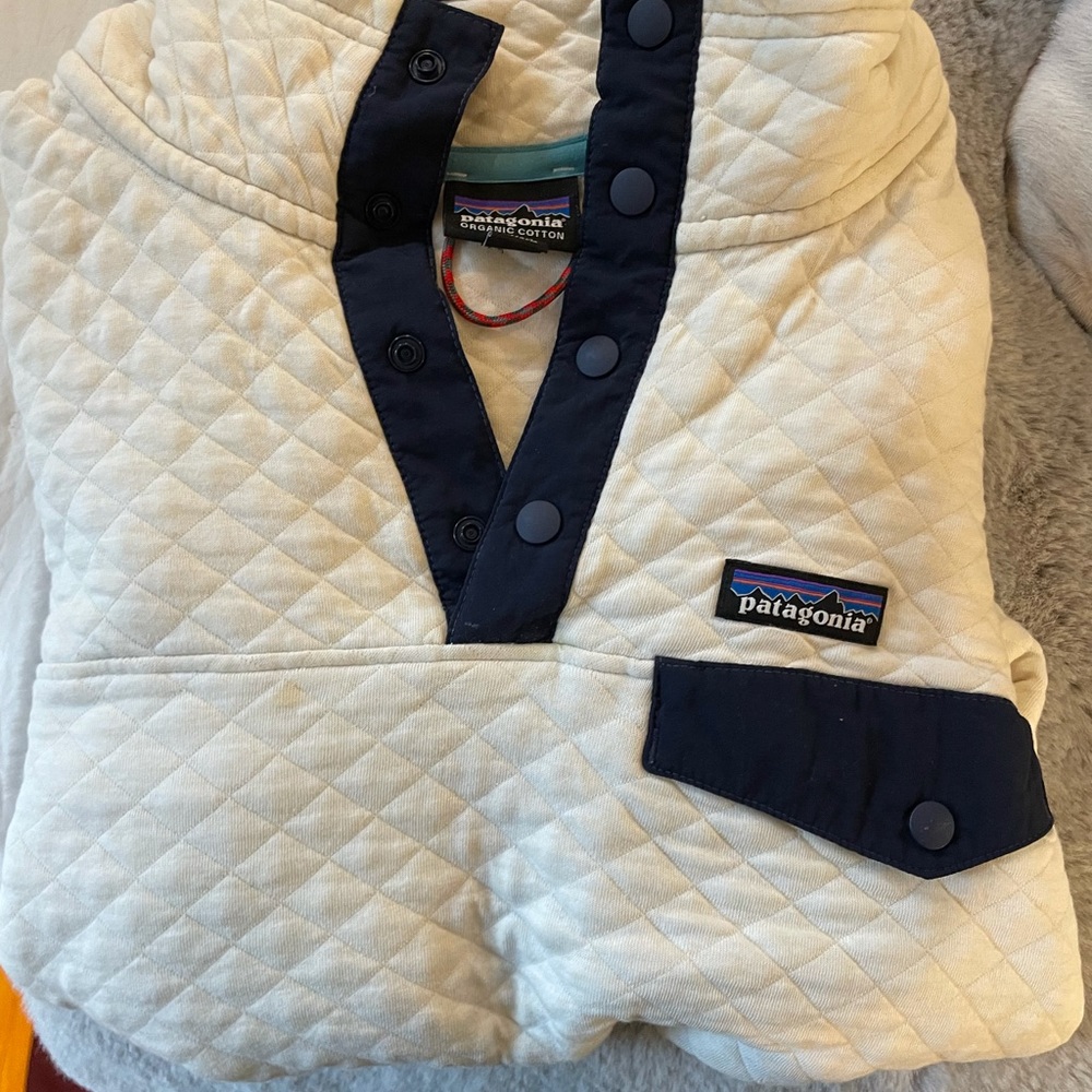 W's Organic Cotton Quilt Snap-T Pullover Large Pelican W/ Stone Blue